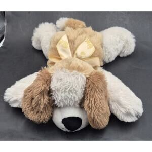 Homerbest Brown White Floppy Puppy Plush Gold Bow Cuddly Soft 12"